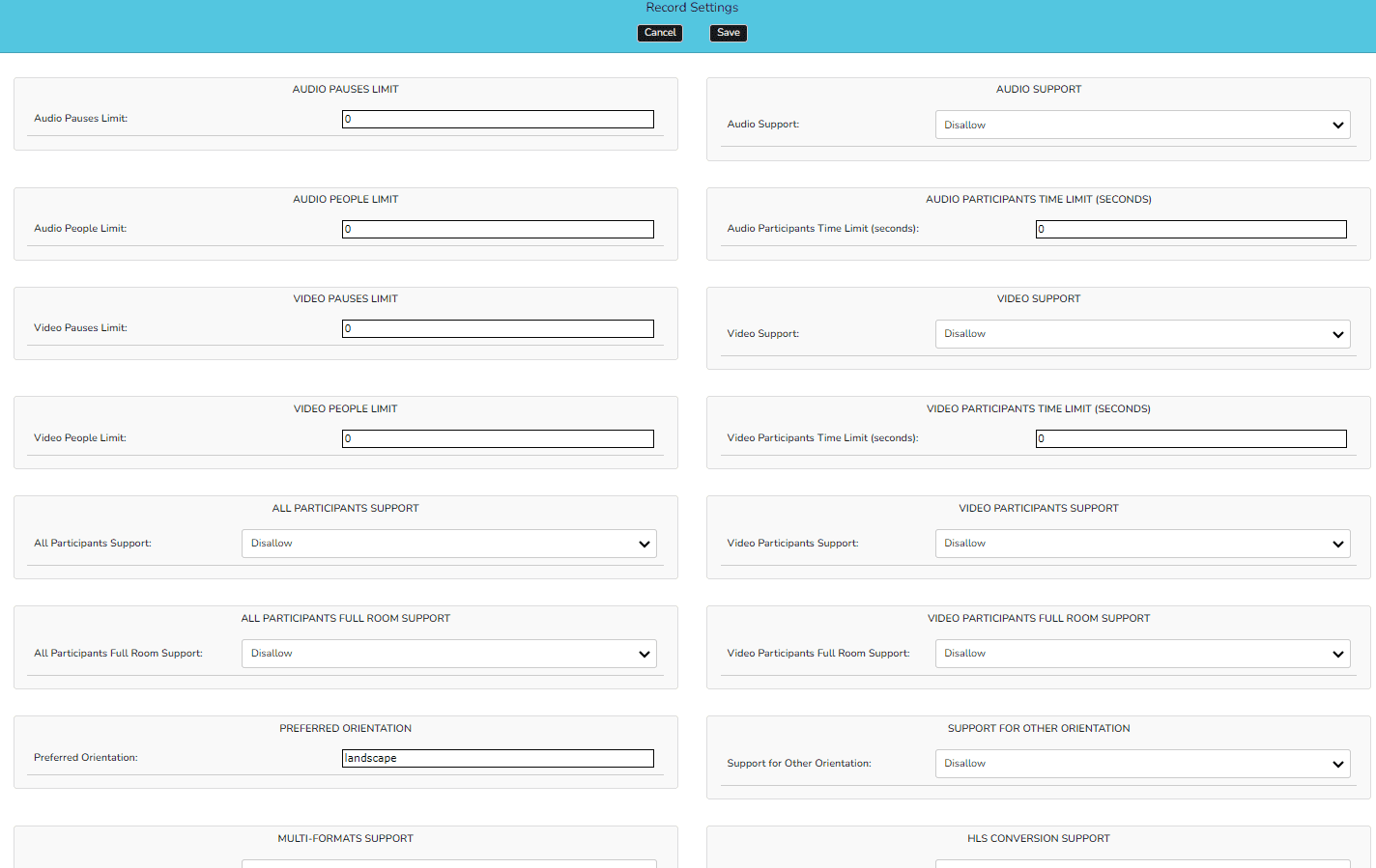 Recording Settings Configuration Recording Settings Configuration Interface